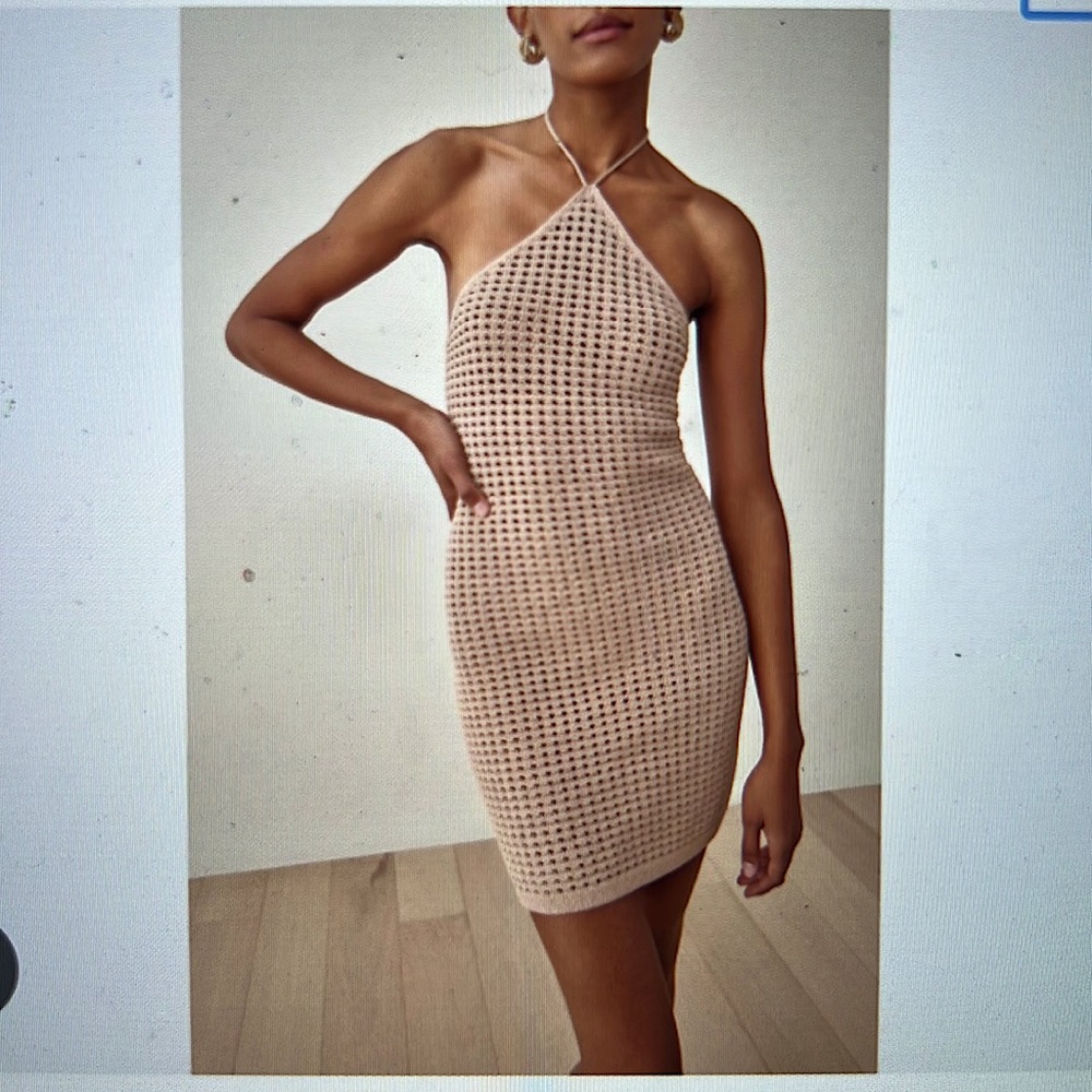 REFORMATION Beige Knit Dress - Martel Open Knit Mini Dress